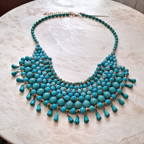 Panacea Turquoise Brass Beaded Statement Necklace - Picture 2 of 7
